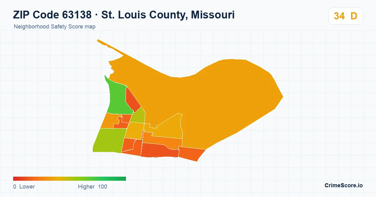 ZIP Code 63138 in St. Louis County, Missouri neighborhood Safety Score map