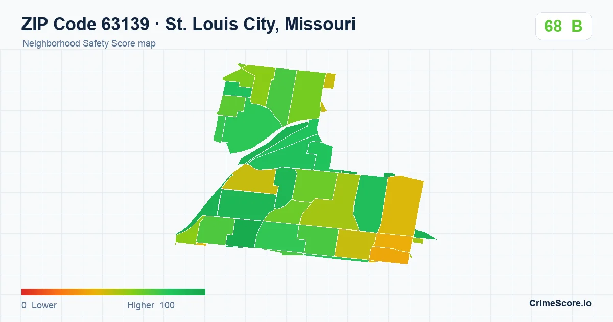 ZIP Code 63139 in St. Louis City, Missouri neighborhood Safety Score map
