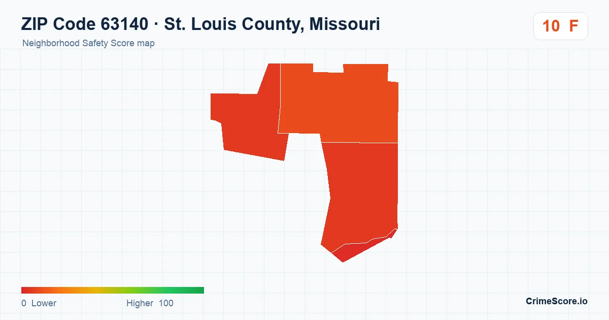 ZIP Code 63140 in St. Louis County, Missouri neighborhood Safety Score map