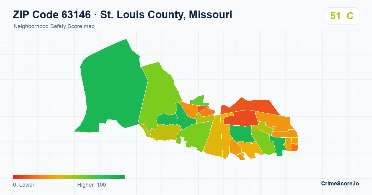 ZIP Code 63146 in St. Louis County, Missouri neighborhood Safety Score map