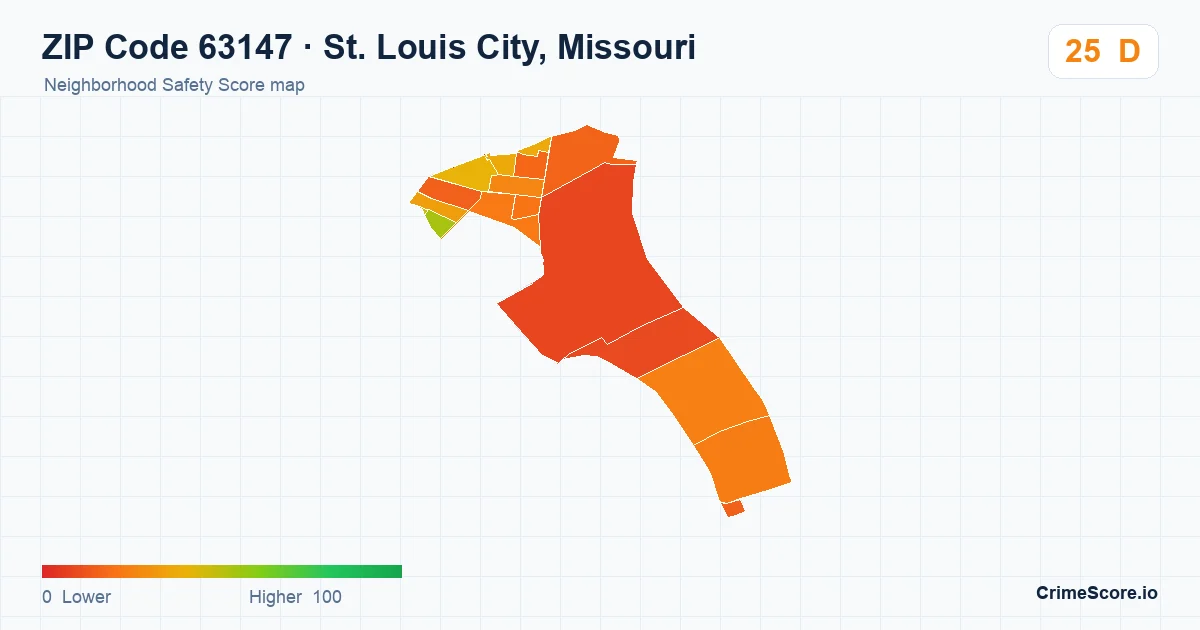 ZIP Code 63147 in St. Louis City, Missouri neighborhood Safety Score map