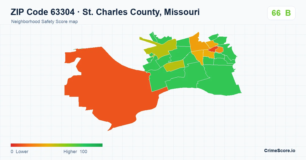 ZIP Code 63304 in St. Charles County, Missouri neighborhood Safety Score map