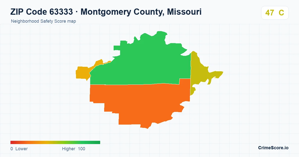 ZIP Code 63333 in Montgomery County, Missouri neighborhood Safety Score map