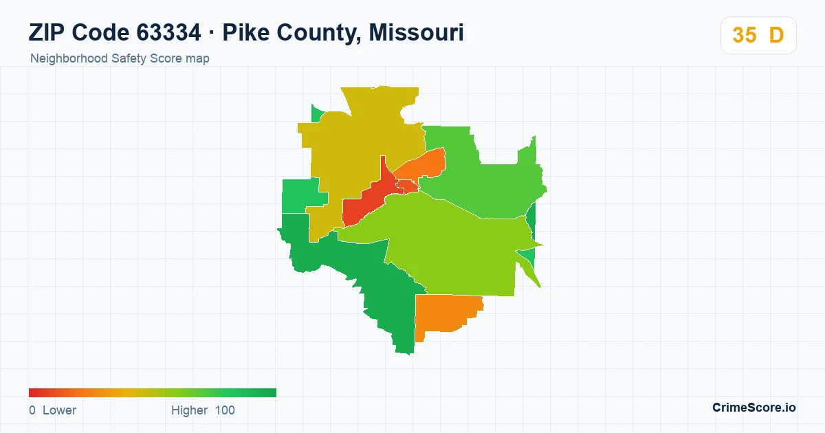 ZIP Code 63334 in Pike County, Missouri neighborhood Safety Score map