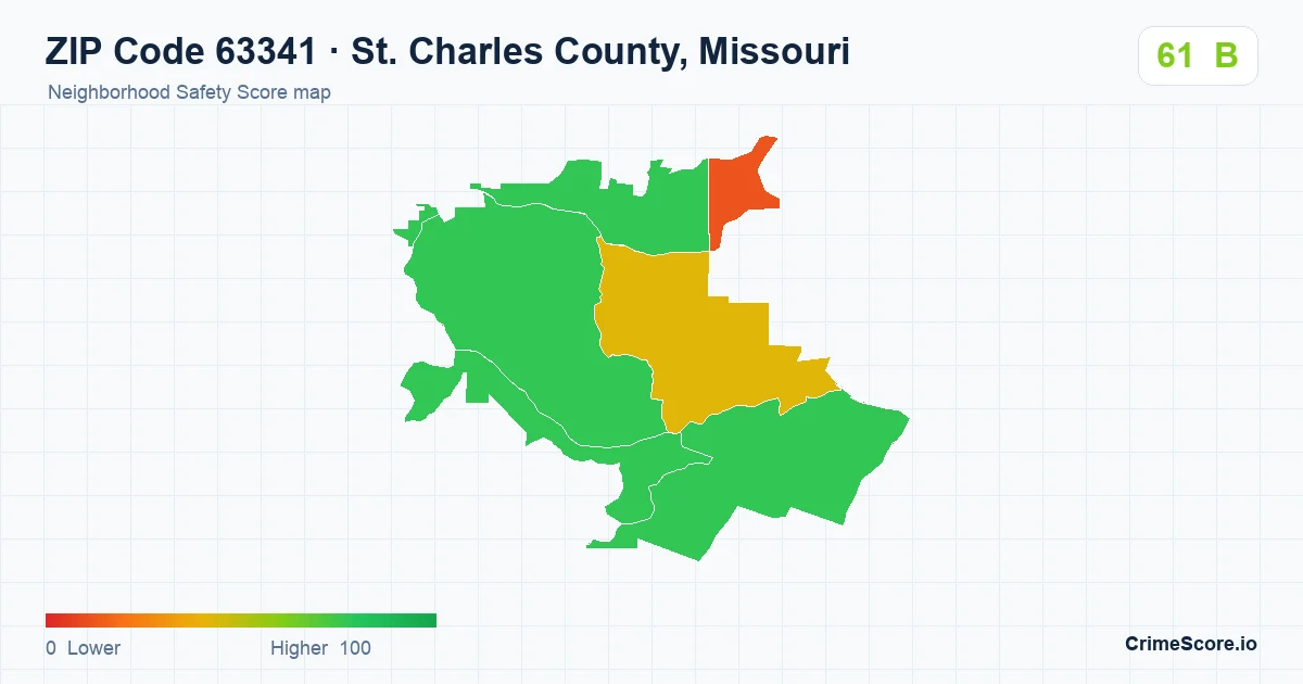 ZIP Code 63341 in St. Charles County, Missouri neighborhood Safety Score map
