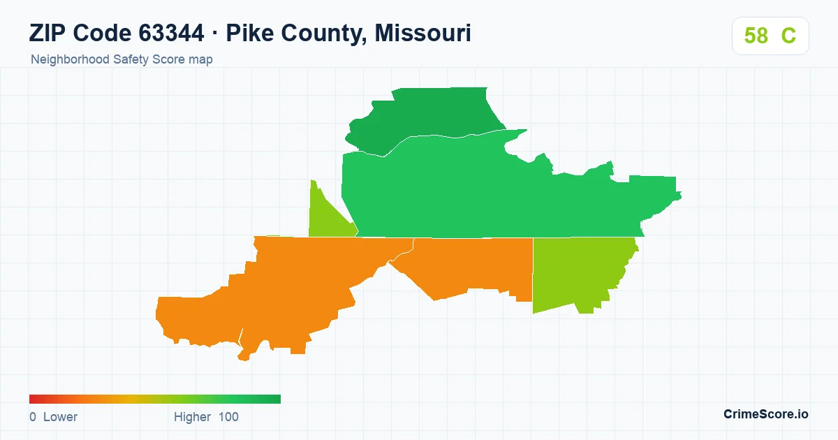 ZIP Code 63344 in Pike County, Missouri neighborhood Safety Score map
