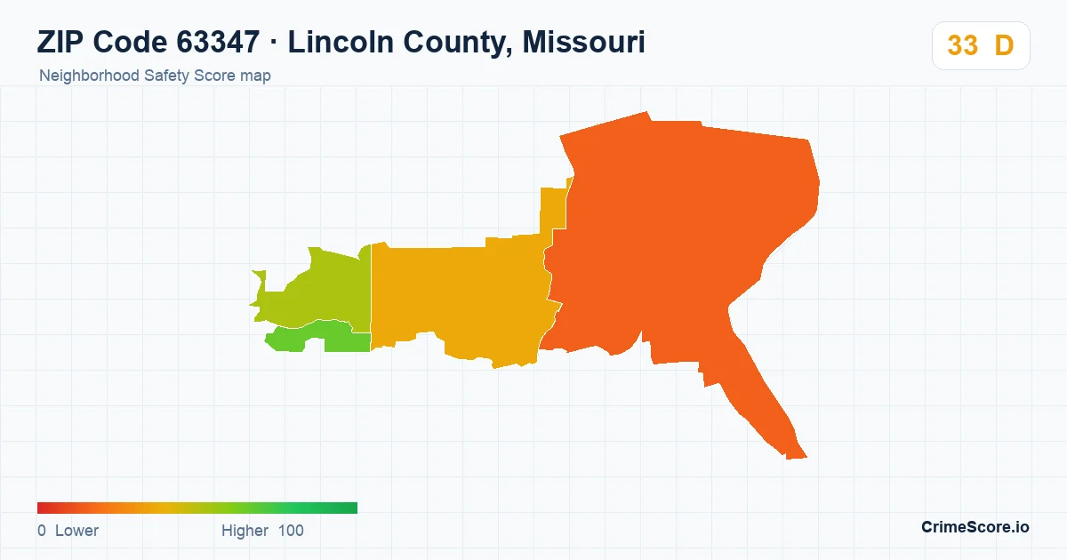 ZIP Code 63347 in Lincoln County, Missouri neighborhood Safety Score map