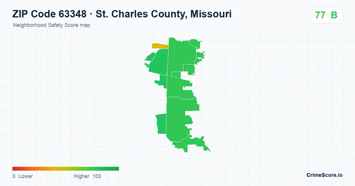 ZIP Code 63348 in St. Charles County, Missouri neighborhood Safety Score map