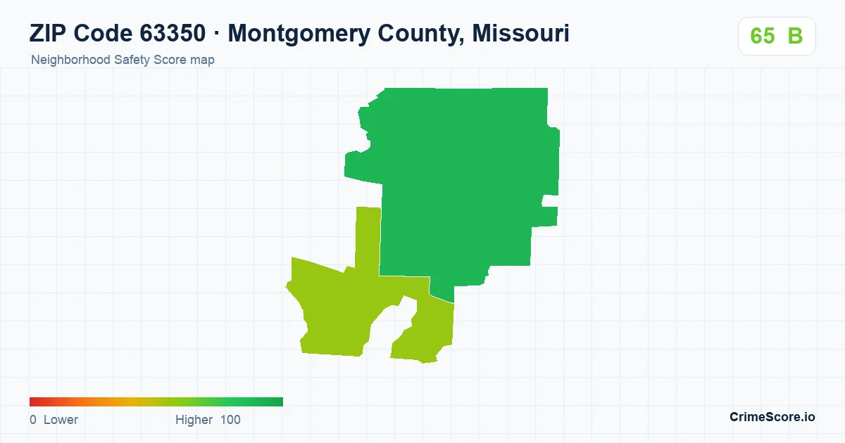 ZIP Code 63350 in Montgomery County, Missouri neighborhood Safety Score map