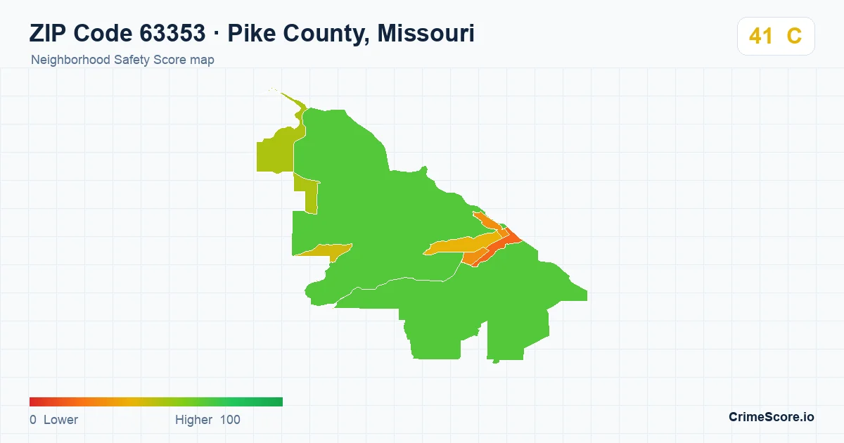 ZIP Code 63353 in Pike County, Missouri neighborhood Safety Score map
