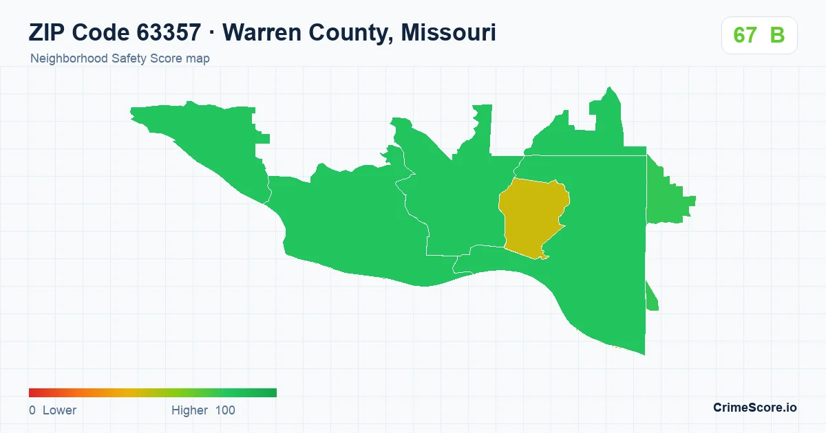 ZIP Code 63357 in Warren County, Missouri neighborhood Safety Score map