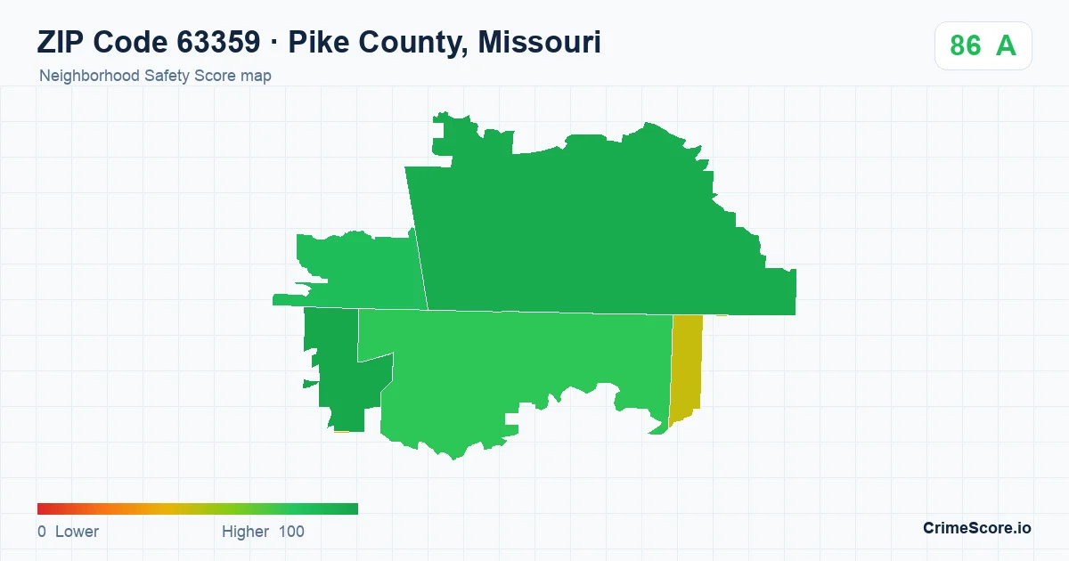 ZIP Code 63359 in Pike County, Missouri neighborhood Safety Score map