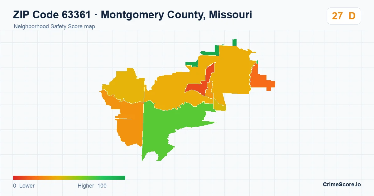 ZIP Code 63361 in Montgomery County, Missouri neighborhood Safety Score map
