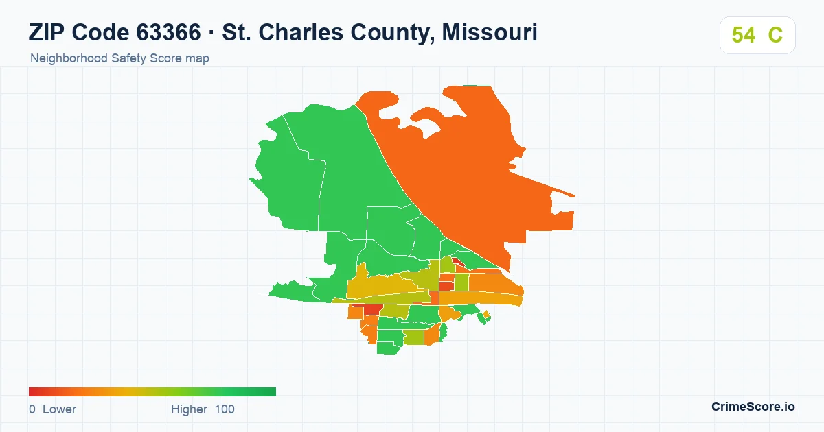 ZIP Code 63366 in St. Charles County, Missouri neighborhood Safety Score map