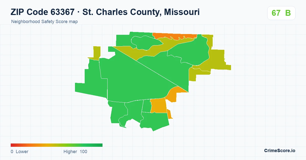 ZIP Code 63367 in St. Charles County, Missouri neighborhood Safety Score map
