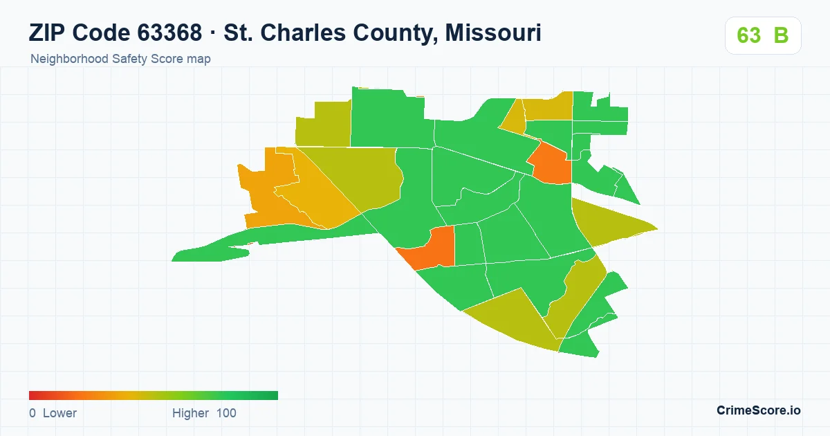 ZIP Code 63368 in St. Charles County, Missouri neighborhood Safety Score map