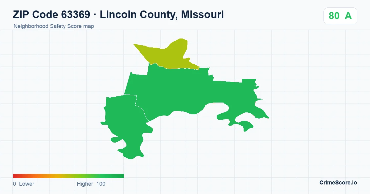 ZIP Code 63369 in Lincoln County, Missouri neighborhood Safety Score map