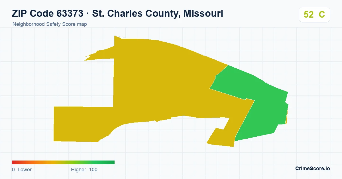 ZIP Code 63373 in St. Charles County, Missouri neighborhood Safety Score map