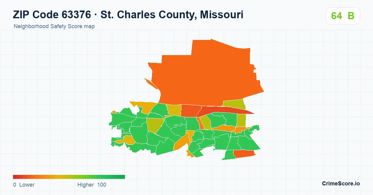 ZIP Code 63376 in St. Charles County, Missouri neighborhood Safety Score map