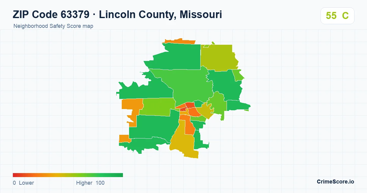 ZIP Code 63379 in Lincoln County, Missouri neighborhood Safety Score map