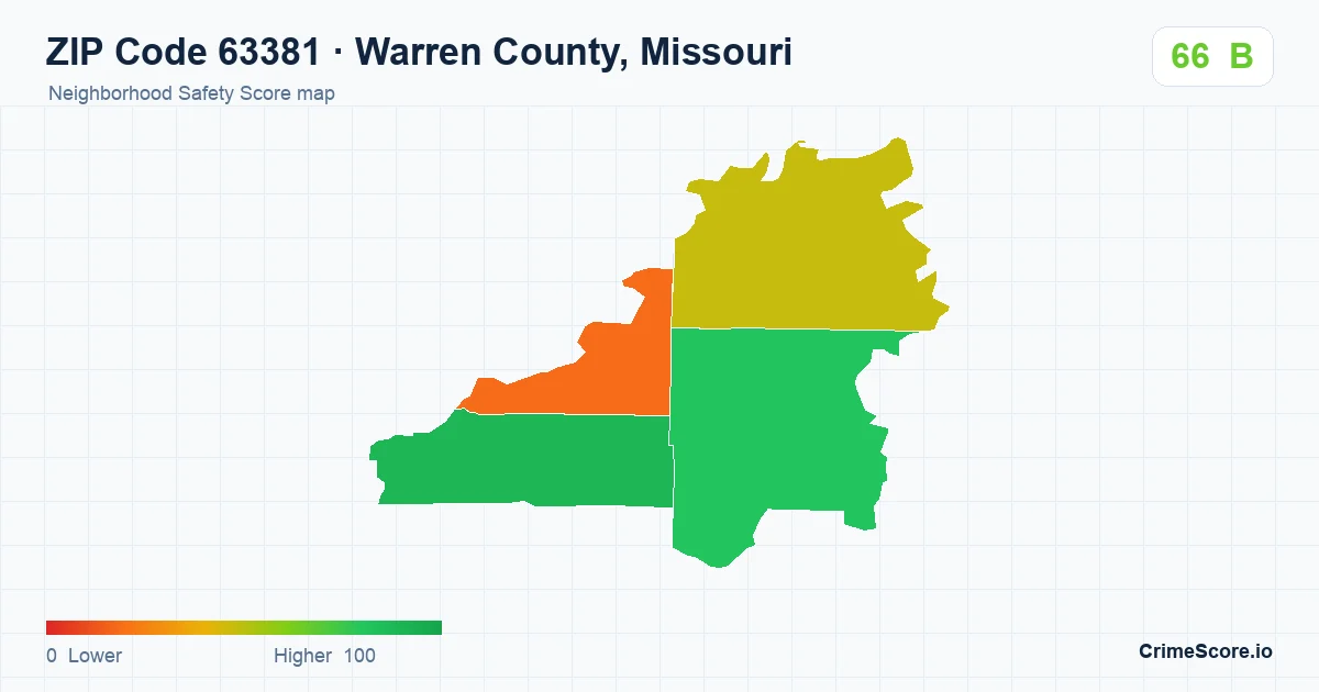 ZIP Code 63381 in Warren County, Missouri neighborhood Safety Score map