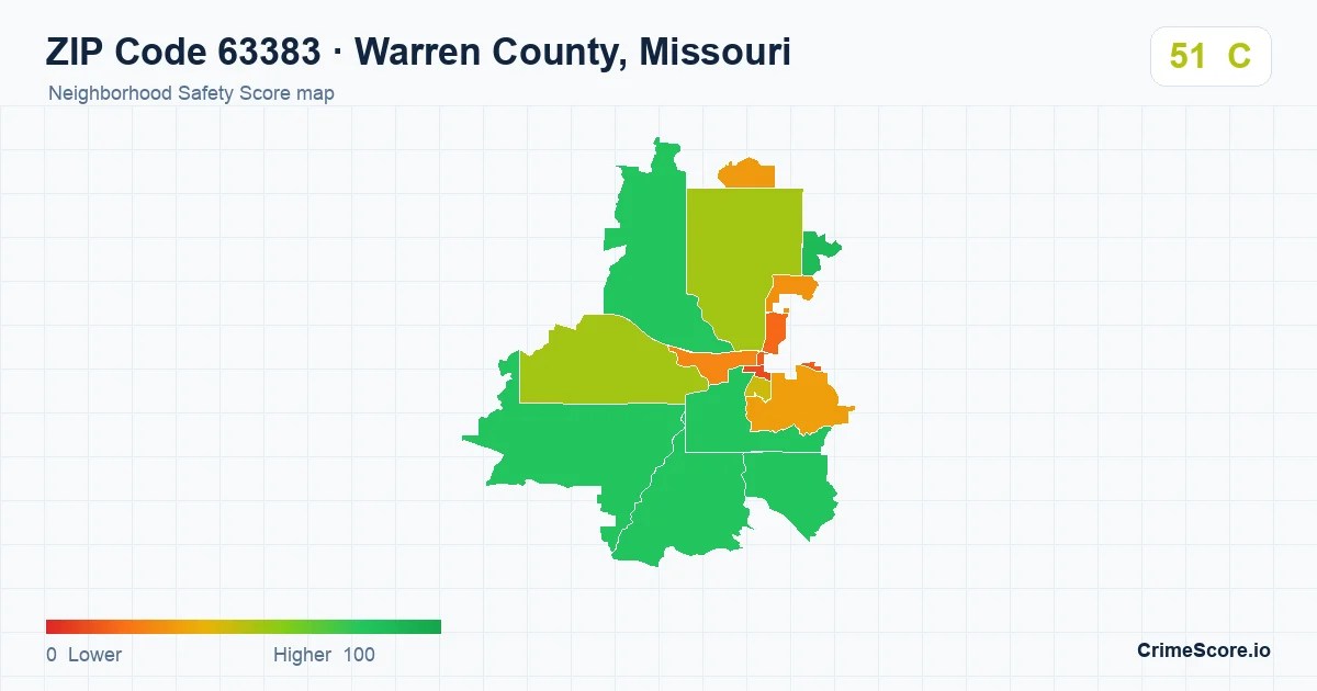 ZIP Code 63383 in Warren County, Missouri neighborhood Safety Score map