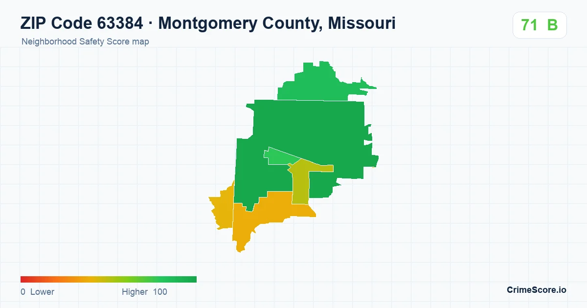 ZIP Code 63384 in Montgomery County, Missouri neighborhood Safety Score map