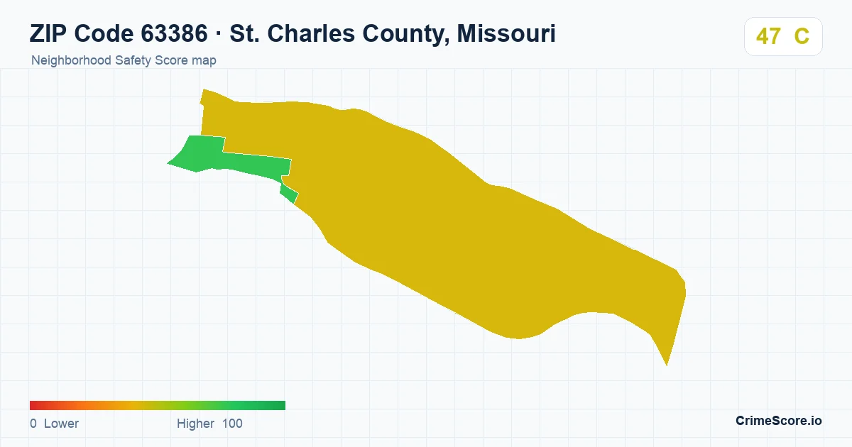 ZIP Code 63386 in St. Charles County, Missouri neighborhood Safety Score map
