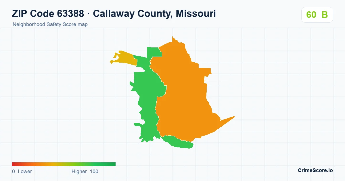 ZIP Code 63388 in Callaway County, Missouri neighborhood Safety Score map
