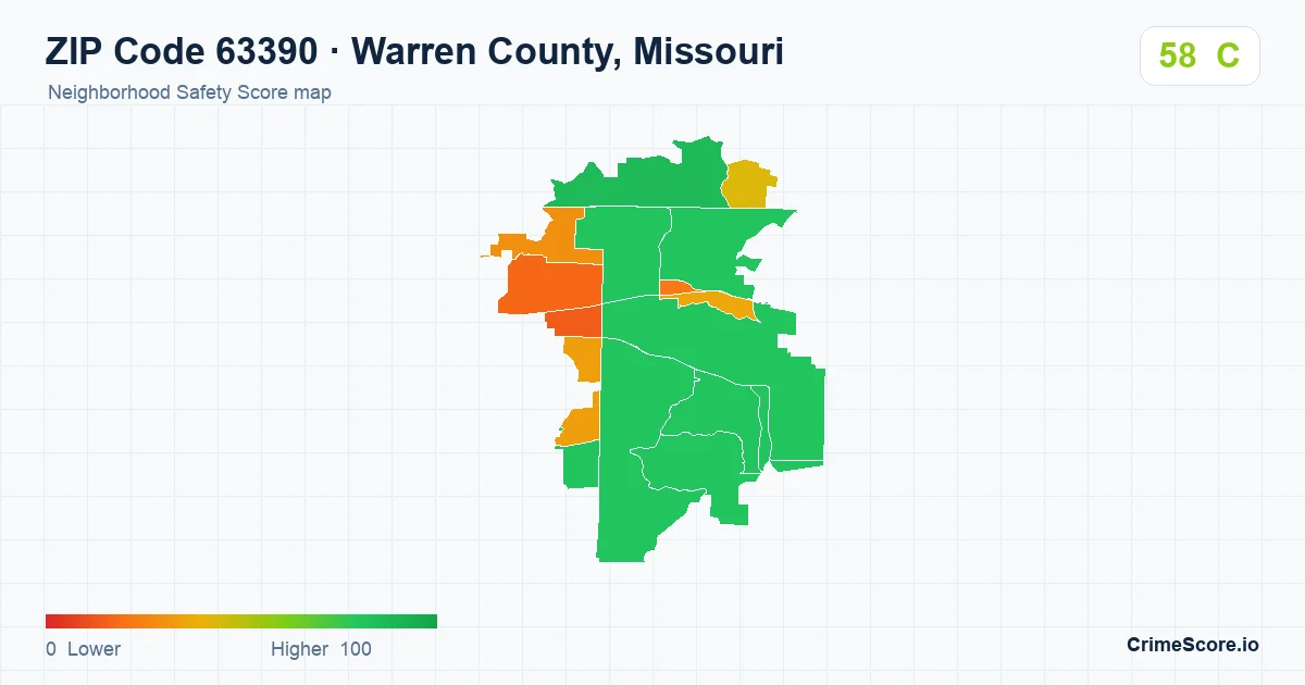 ZIP Code 63390 in Warren County, Missouri neighborhood Safety Score map