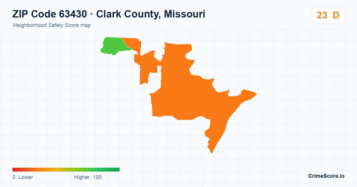ZIP Code 63430 in Clark County, Missouri neighborhood Safety Score map