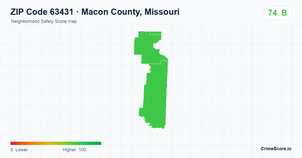 ZIP Code 63431 in Macon County, Missouri neighborhood Safety Score map