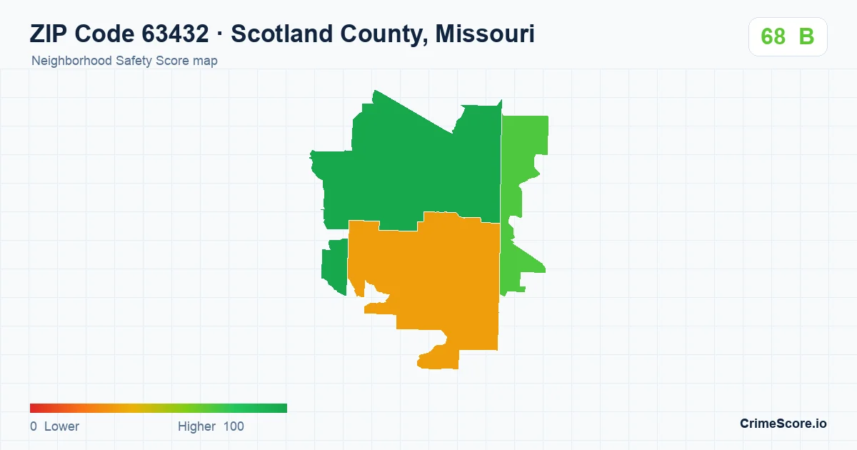 ZIP Code 63432 in Scotland County, Missouri neighborhood Safety Score map