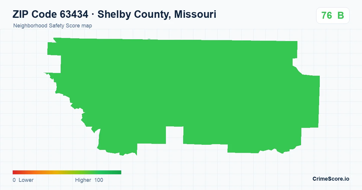 ZIP Code 63434 in Shelby County, Missouri neighborhood Safety Score map