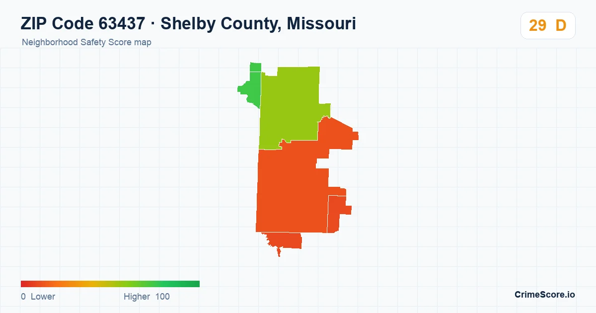 ZIP Code 63437 in Shelby County, Missouri neighborhood Safety Score map