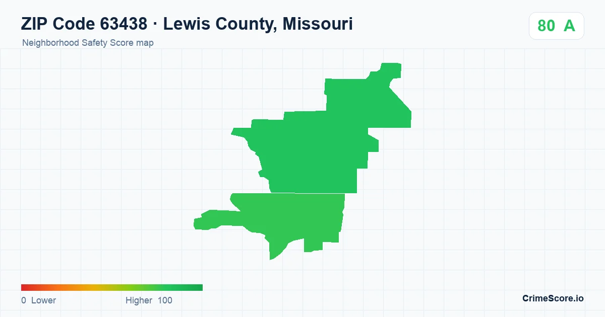 ZIP Code 63438 in Lewis County, Missouri neighborhood Safety Score map