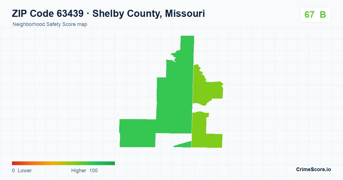 ZIP Code 63439 in Shelby County, Missouri neighborhood Safety Score map