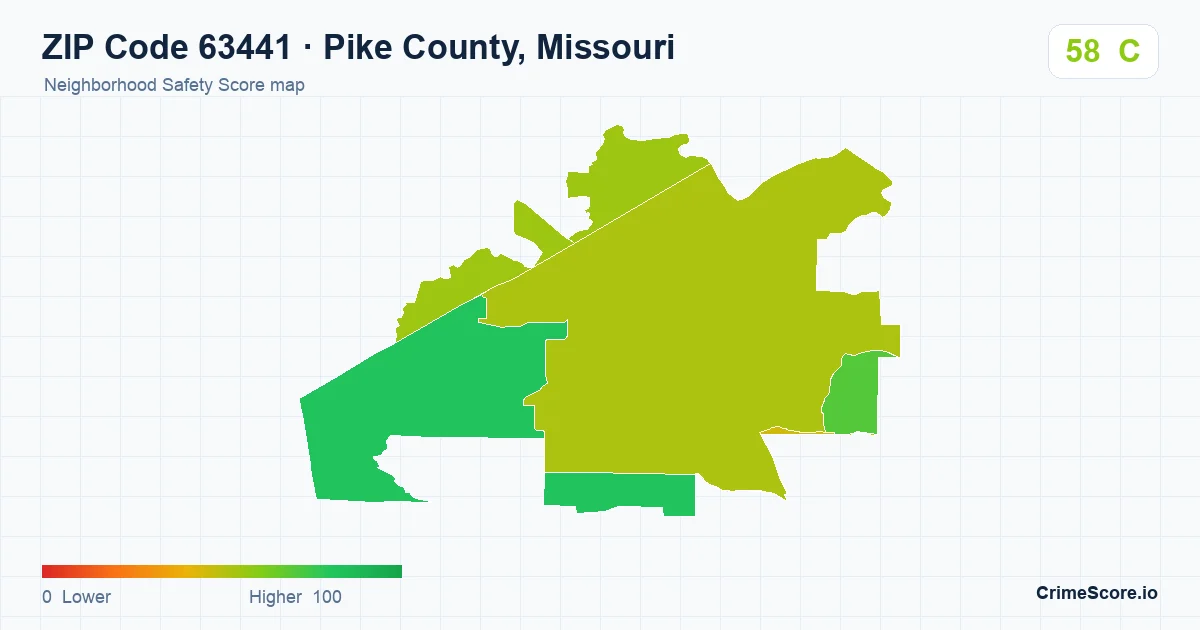 ZIP Code 63441 in Pike County, Missouri neighborhood Safety Score map
