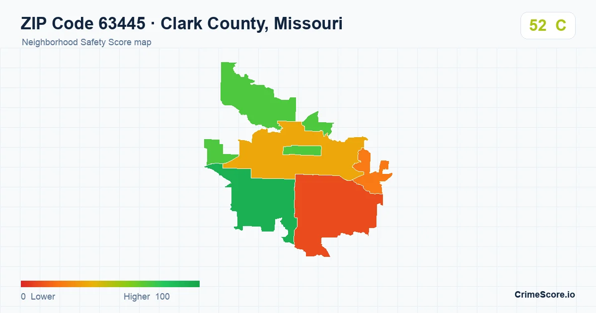 ZIP Code 63445 in Clark County, Missouri neighborhood Safety Score map