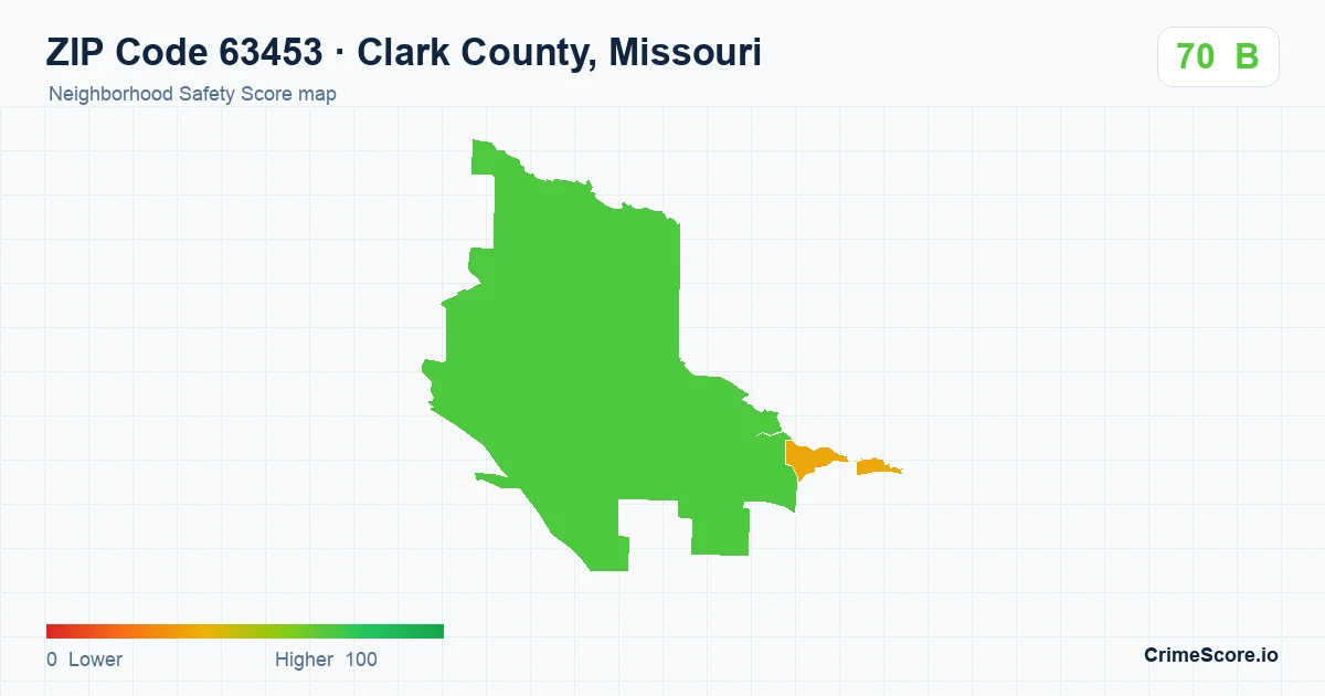 ZIP Code 63453 in Clark County, Missouri neighborhood Safety Score map