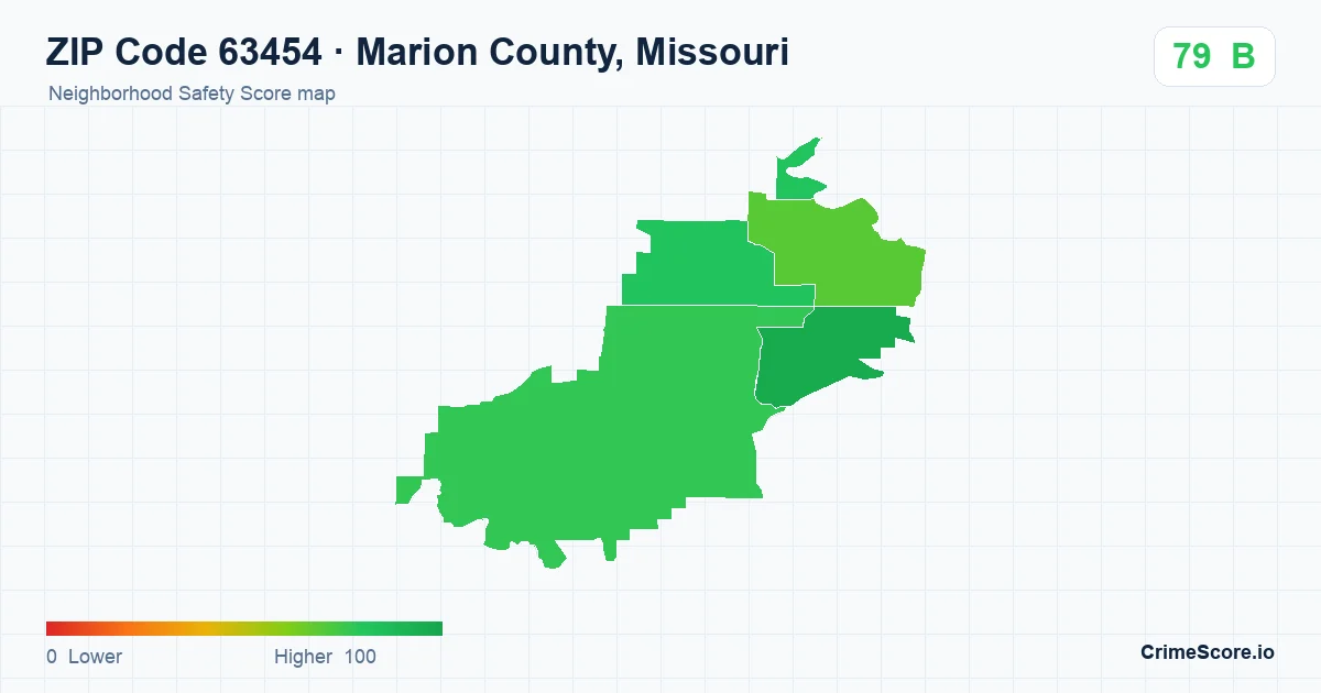 ZIP Code 63454 in Marion County, Missouri neighborhood Safety Score map