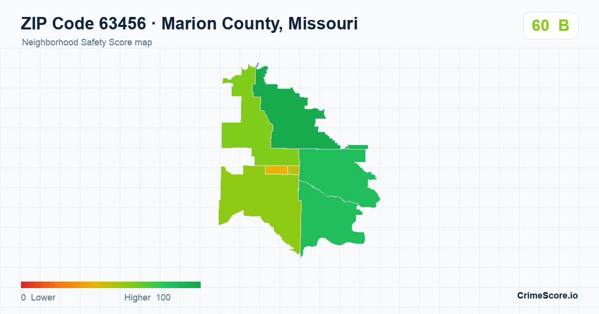 ZIP Code 63456 in Marion County, Missouri neighborhood Safety Score map