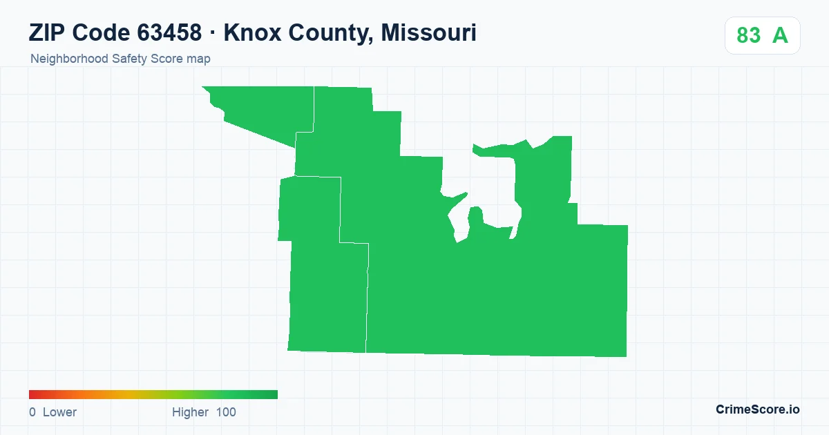ZIP Code 63458 in Knox County, Missouri neighborhood Safety Score map