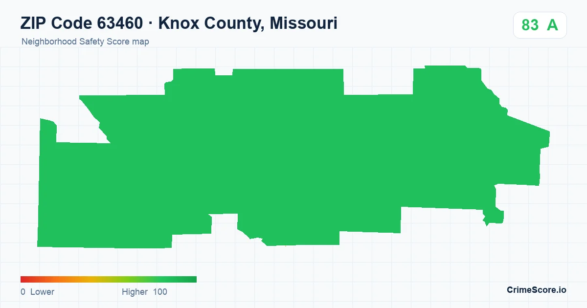 ZIP Code 63460 in Knox County, Missouri neighborhood Safety Score map