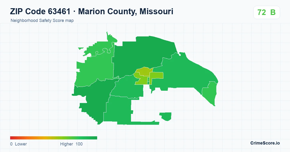 ZIP Code 63461 in Marion County, Missouri neighborhood Safety Score map