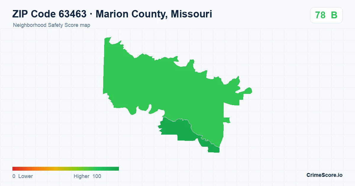 ZIP Code 63463 in Marion County, Missouri neighborhood Safety Score map