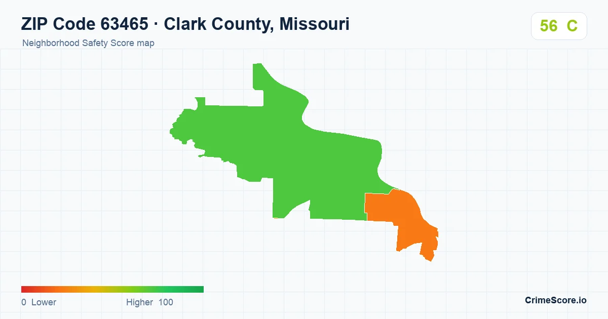 ZIP Code 63465 in Clark County, Missouri neighborhood Safety Score map