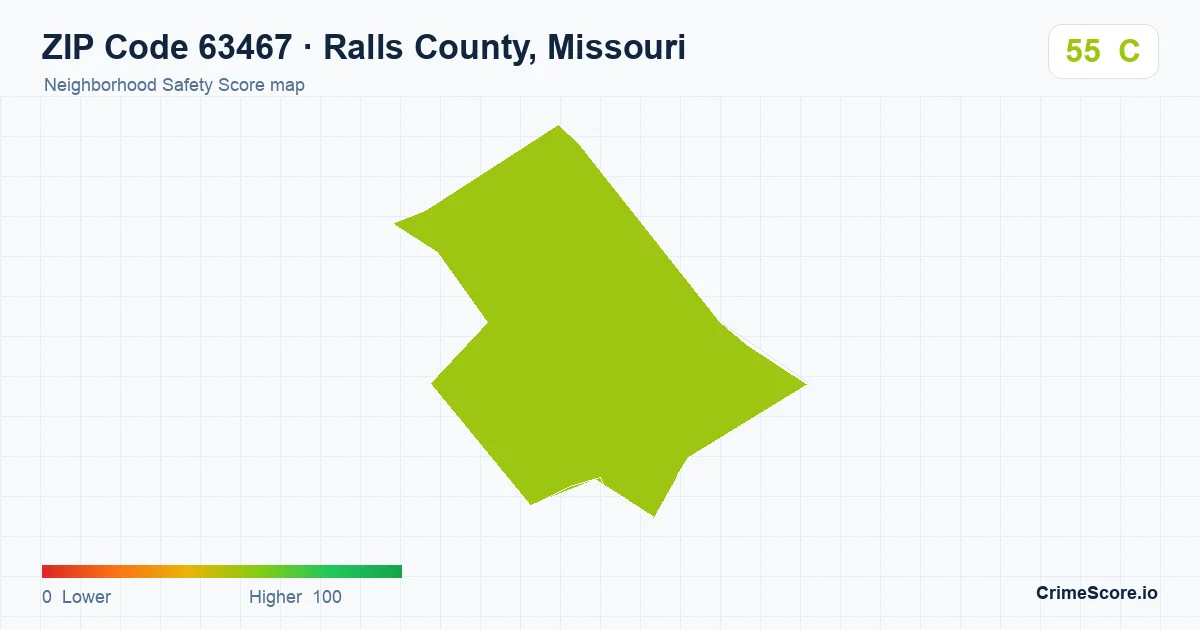 ZIP Code 63467 in Ralls County, Missouri neighborhood Safety Score map