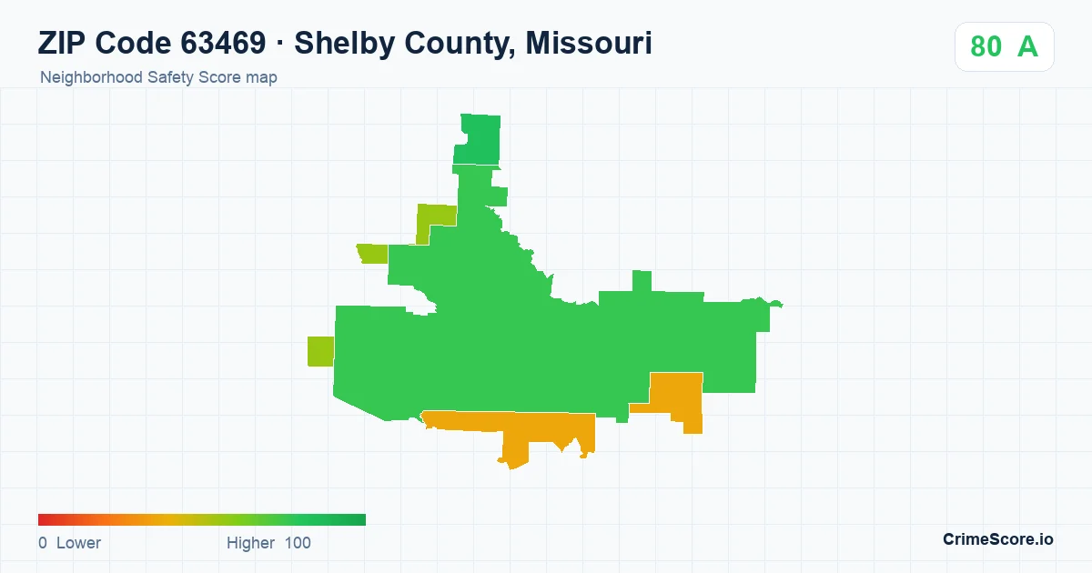ZIP Code 63469 in Shelby County, Missouri neighborhood Safety Score map