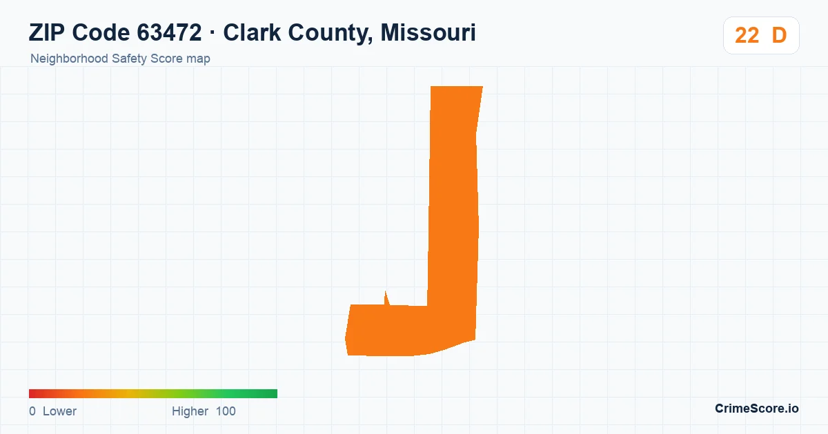 ZIP Code 63472 in Clark County, Missouri neighborhood Safety Score map